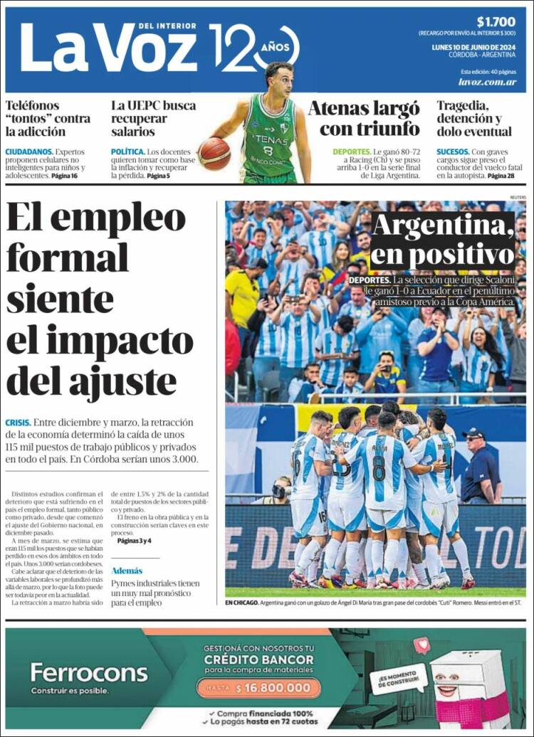 Portada de La Voz del Interior (Argentina)