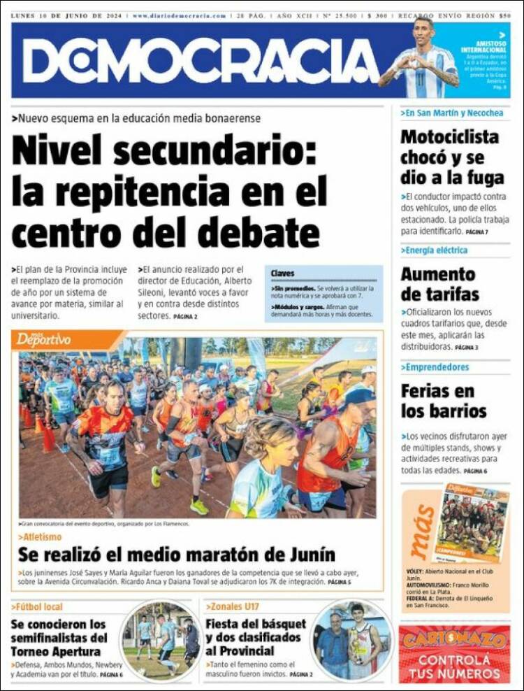 Portada de Diario Democracia (Argentina)