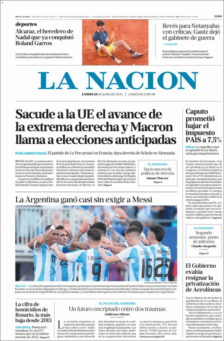 Portada de La Nación (Argentina)