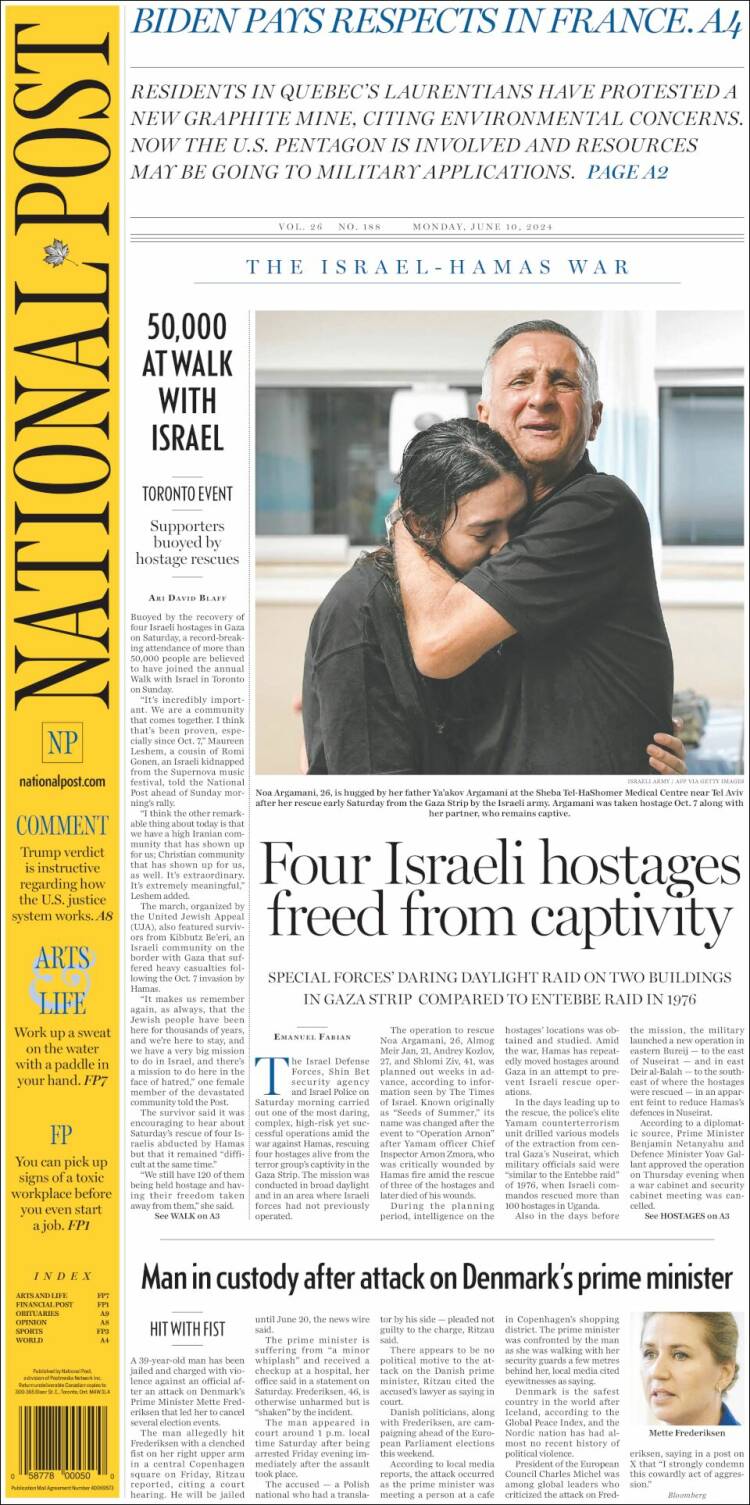 Portada de The National Post (Canadá)