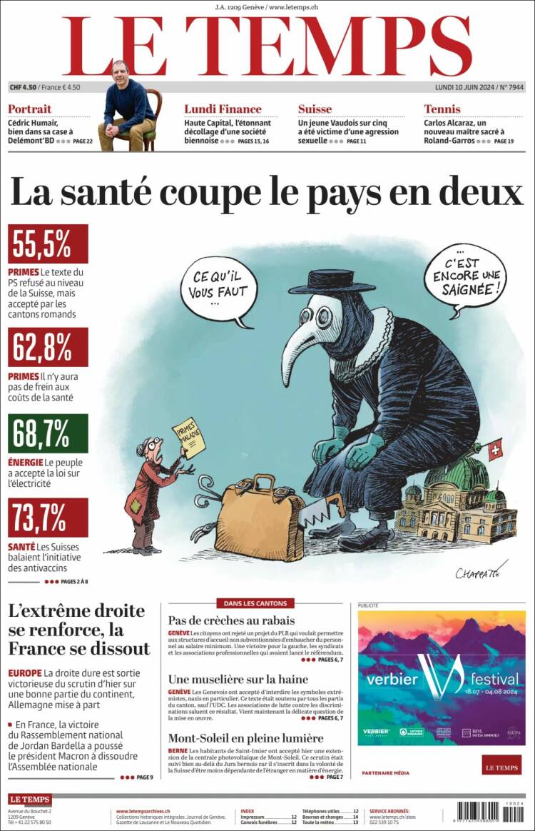 Portada de Le Matin (Suiza)