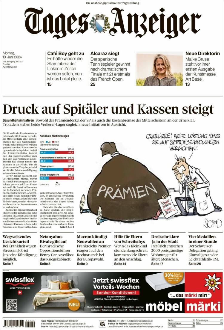 Portada de Tages-Anzeiger (Suiza)