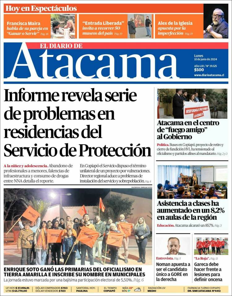 Portada de Diario de Atacama (Chile)