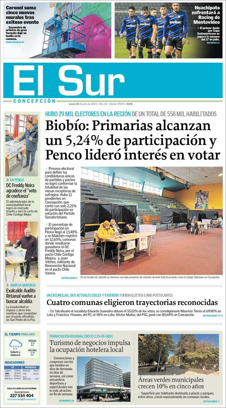 Portada de El Sur (Chile)