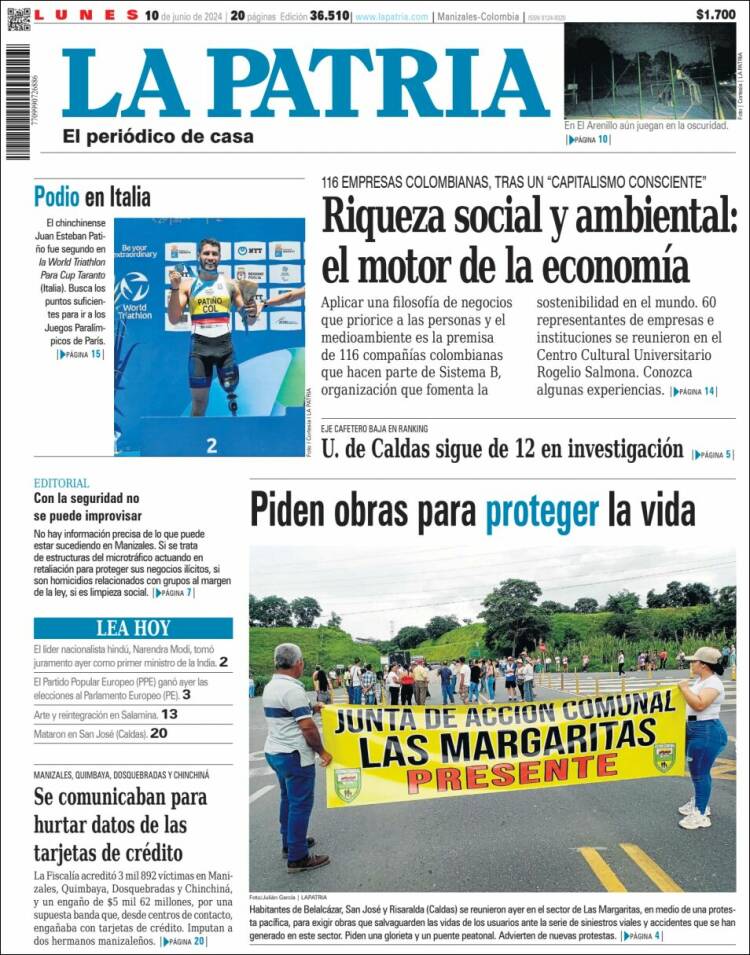 Portada de La Patria (Colombia)