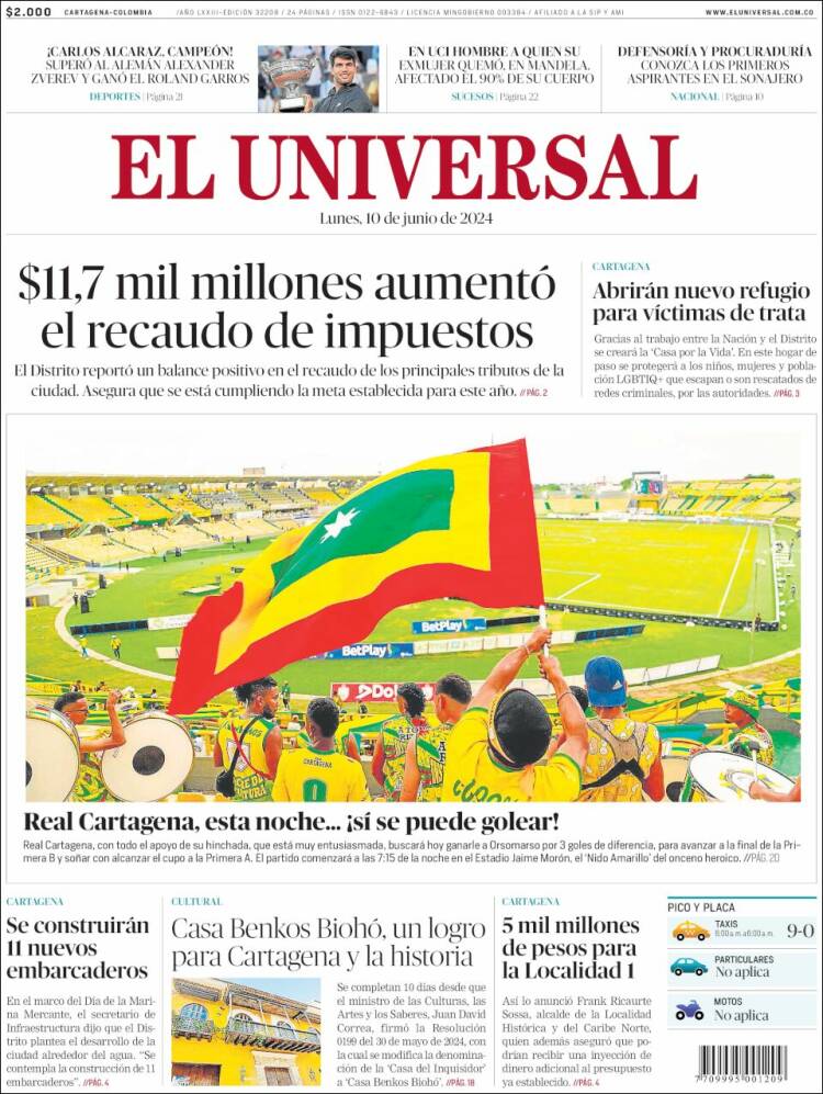 Portada de El Universal (Colombia)