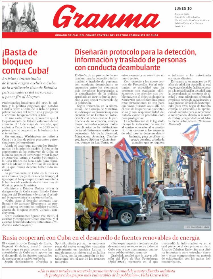 Portada de Granma (Cuba)