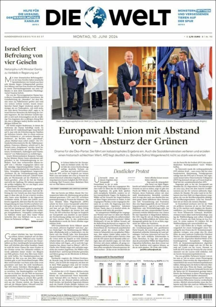Portada de Die Welt (Alemania)