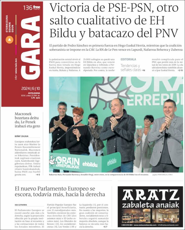 Portada de Gara (España)
