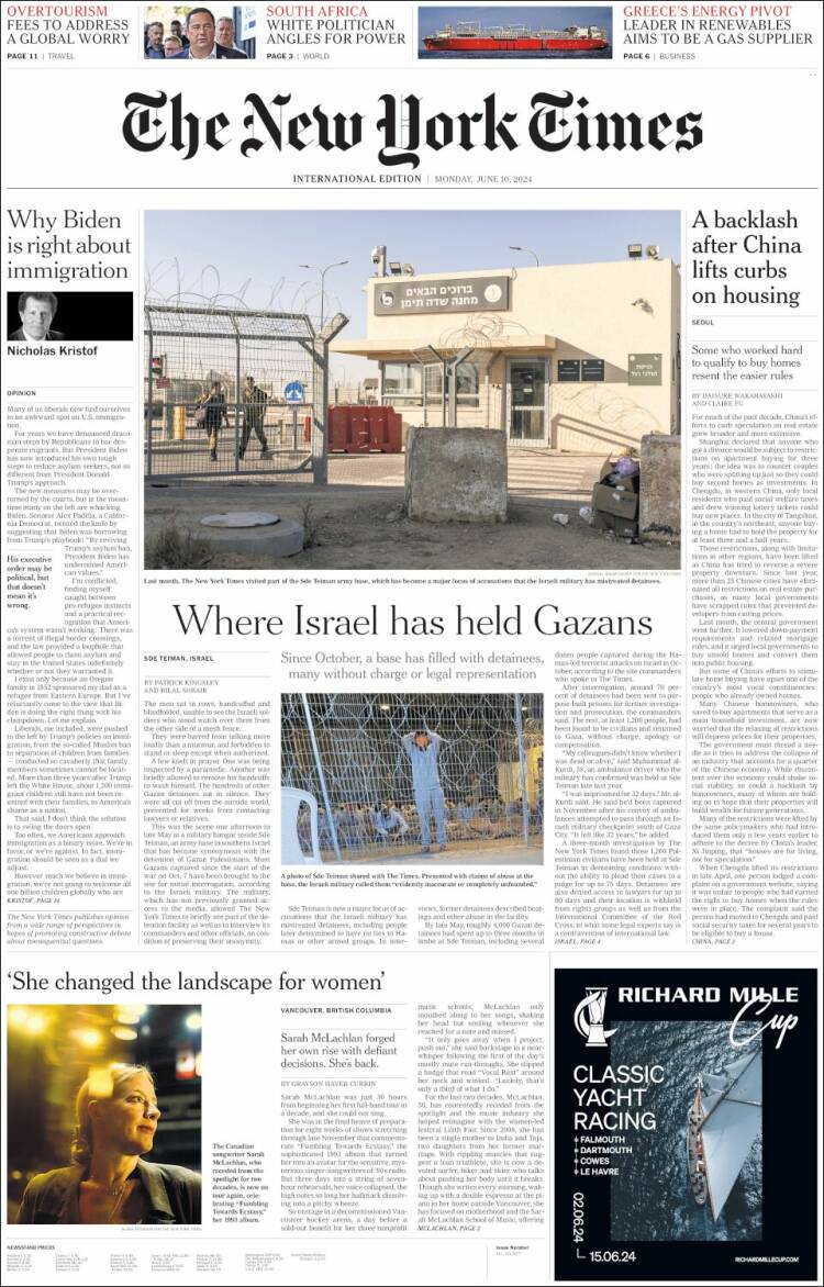 Portada de International New York Times (Europa)