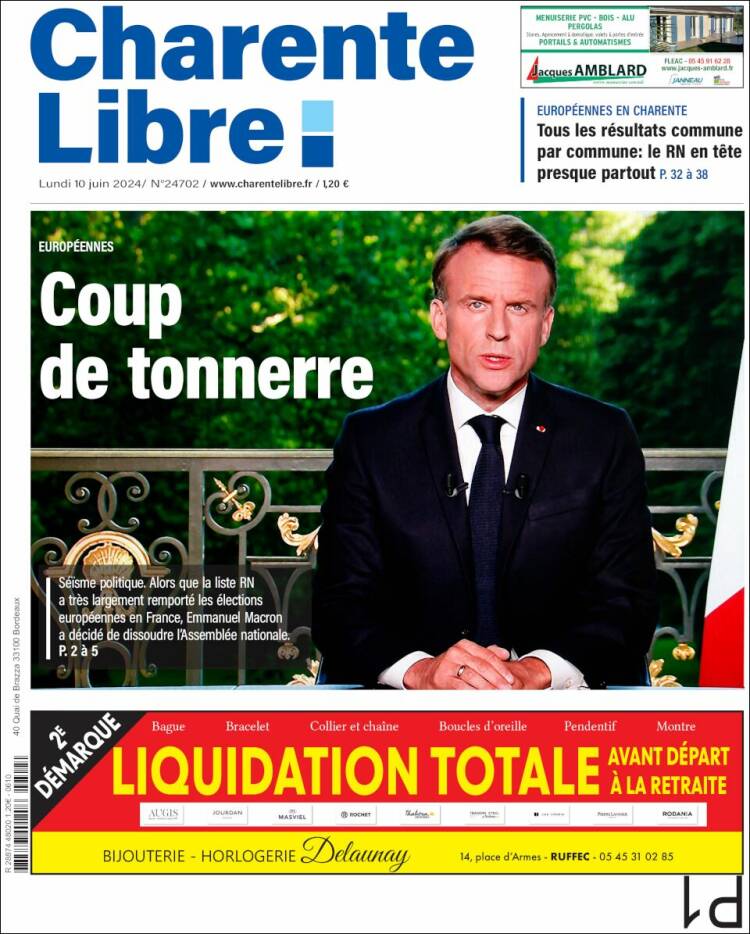 Portada de Charente Libre (Francia)