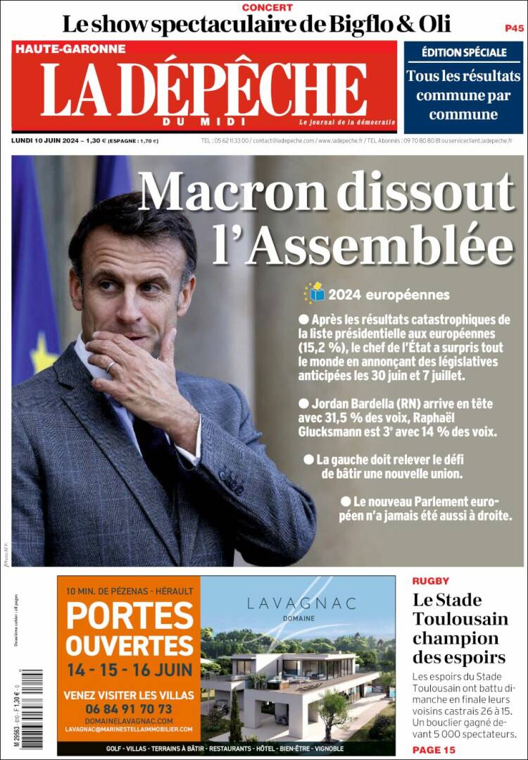 Portada de La Dépêche du Midi (Francia)