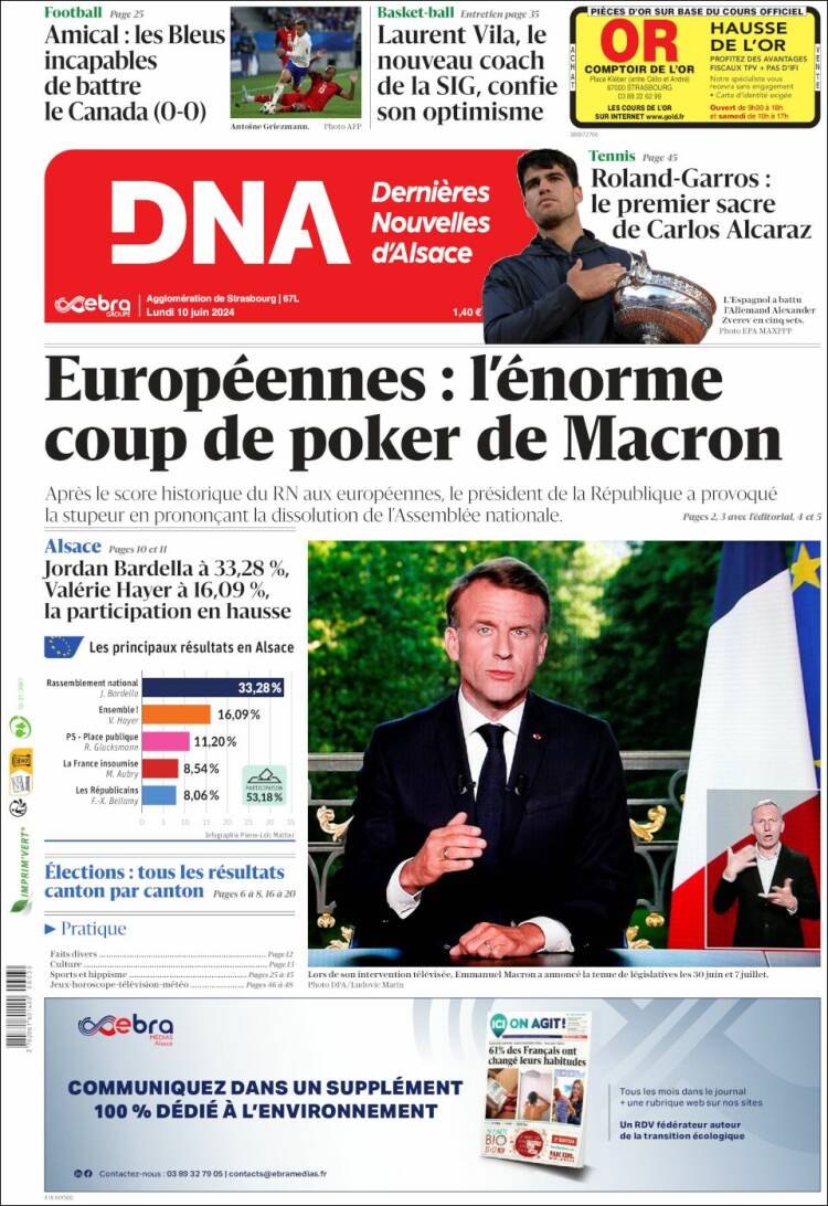 Portada de Les Dernières Nouvelles d'Alsace (Francia)
