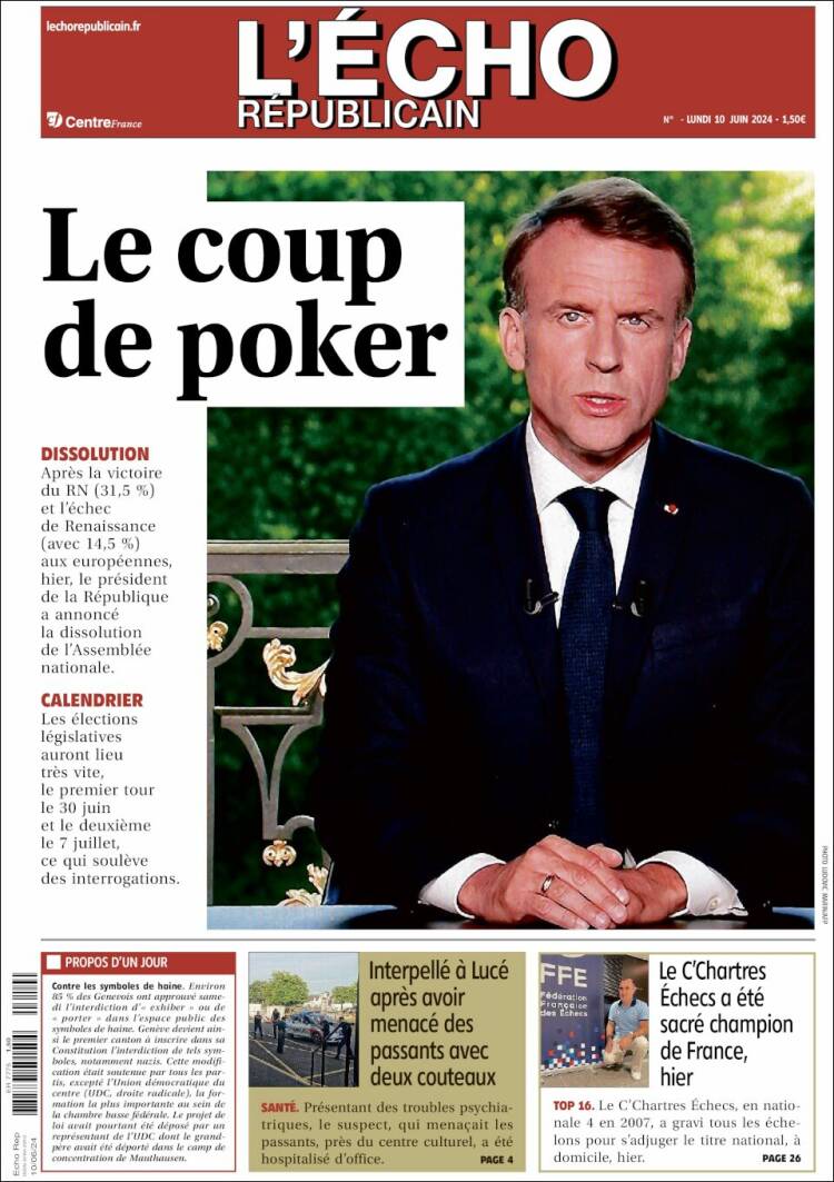 Portada de L'Echo Républicain (Francia)