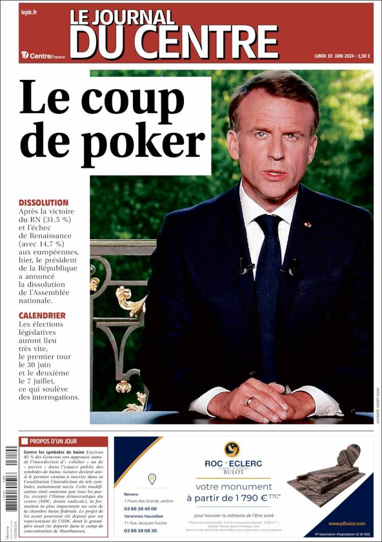 Portada de Le Journal du Centre (Francia)