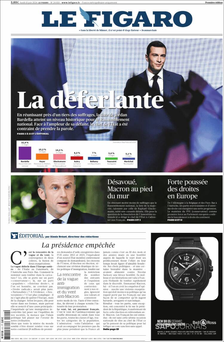 Portada de Le Figaro (Francia)