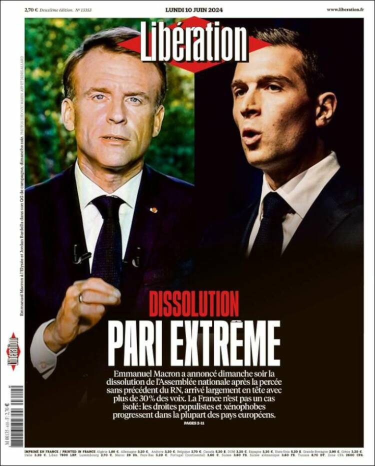 Portada de Libération (Francia)