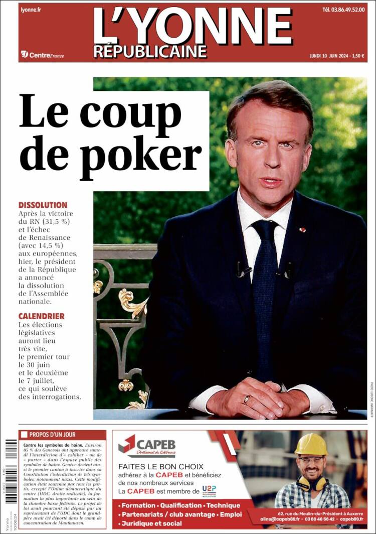 Portada de L'Yonne-Républicaine (Francia)