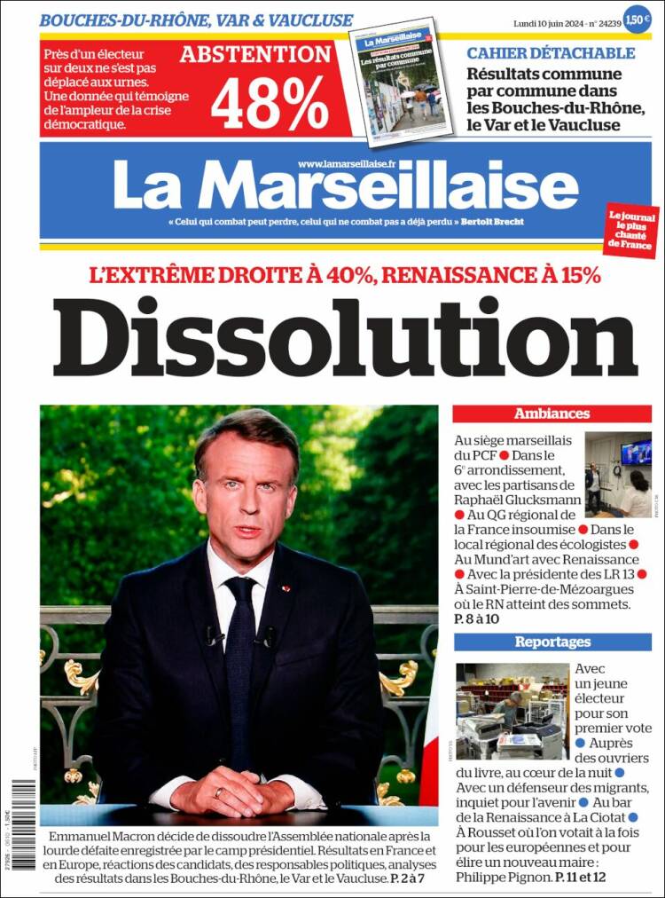 Portada de La Marseillaise (Francia)