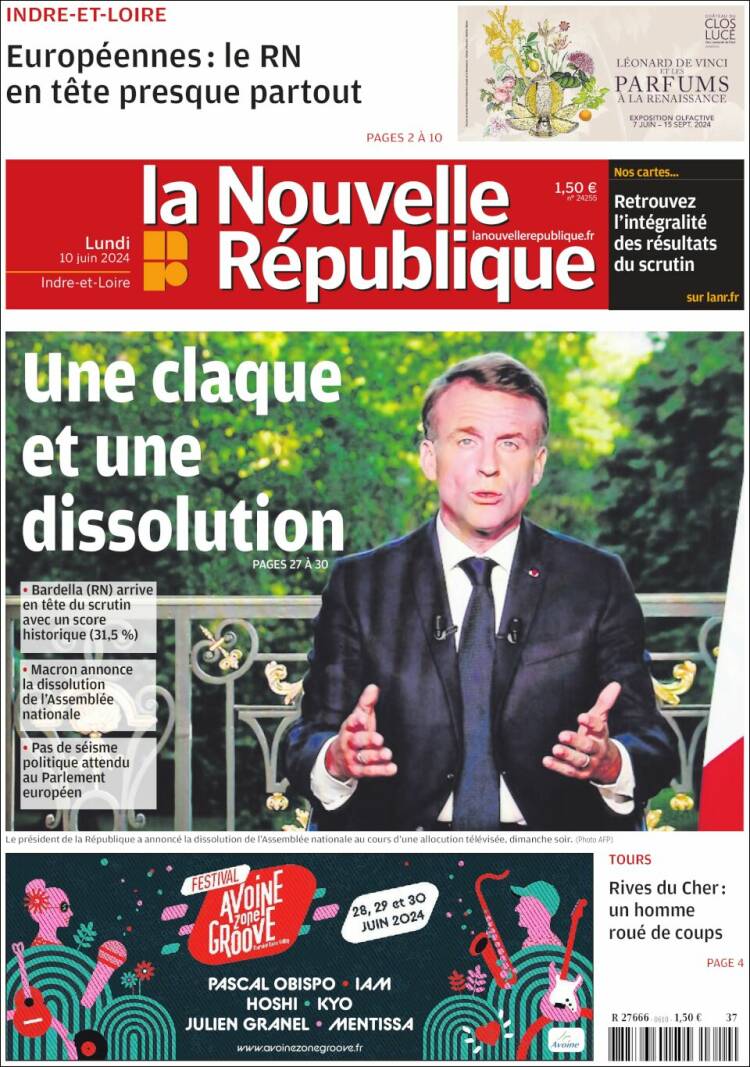 Portada de La Nouvelle Republique (Francia)