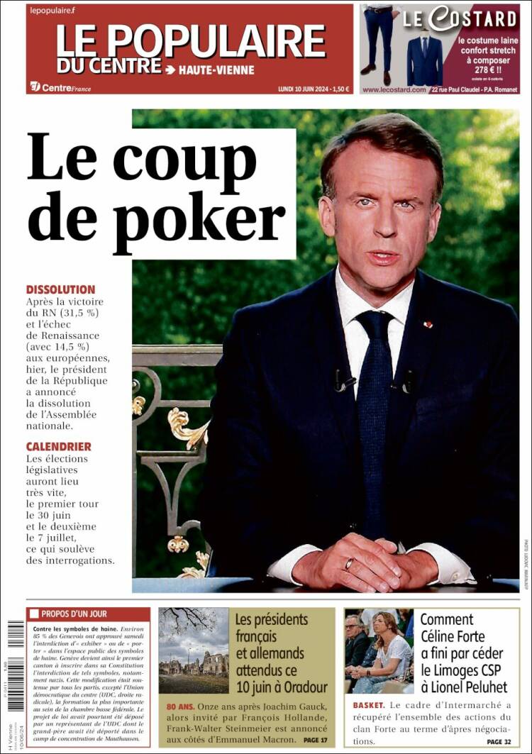 Portada de Le Populaire du Centre (Francia)