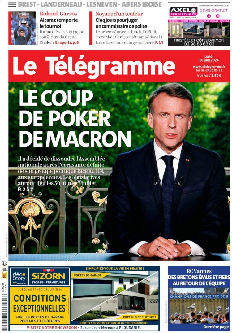 Portada de Télégramme (Francia)