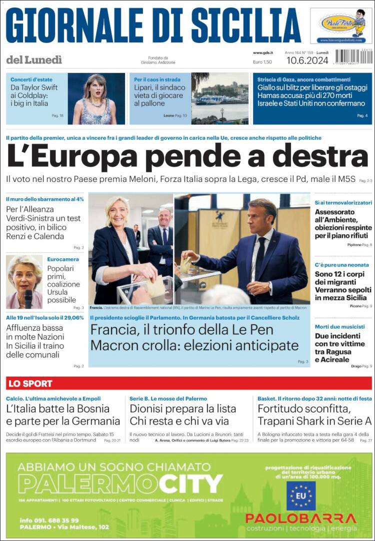 Portada de Giornale di Sicilia (Italia)