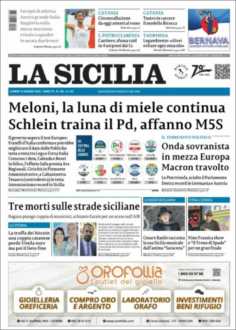 Portada de La Sicilia (Italia)