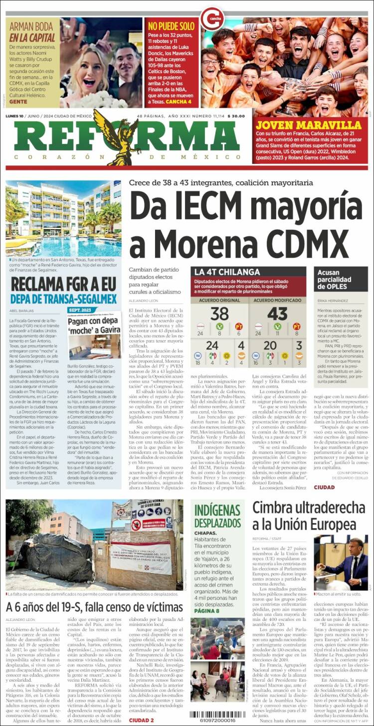 Portada de Reforma (M&eacute;xico)