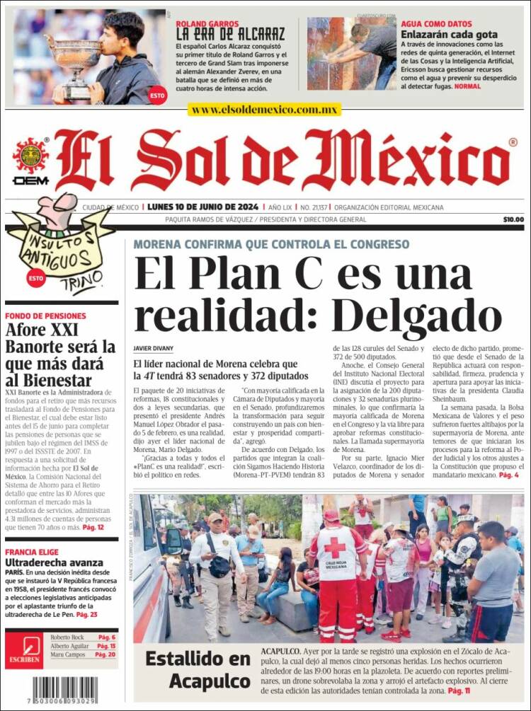Portada de El Sol de México (M&eacute;xico)