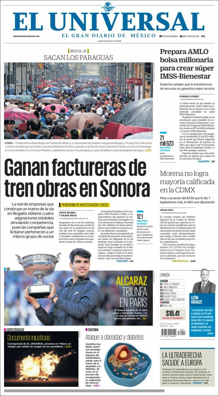 Portada de El Universal (M&eacute;xico)