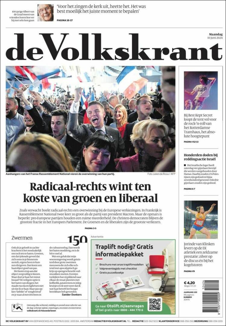 Portada de De Volkskrant (Pa&iacute;ses Bajos)