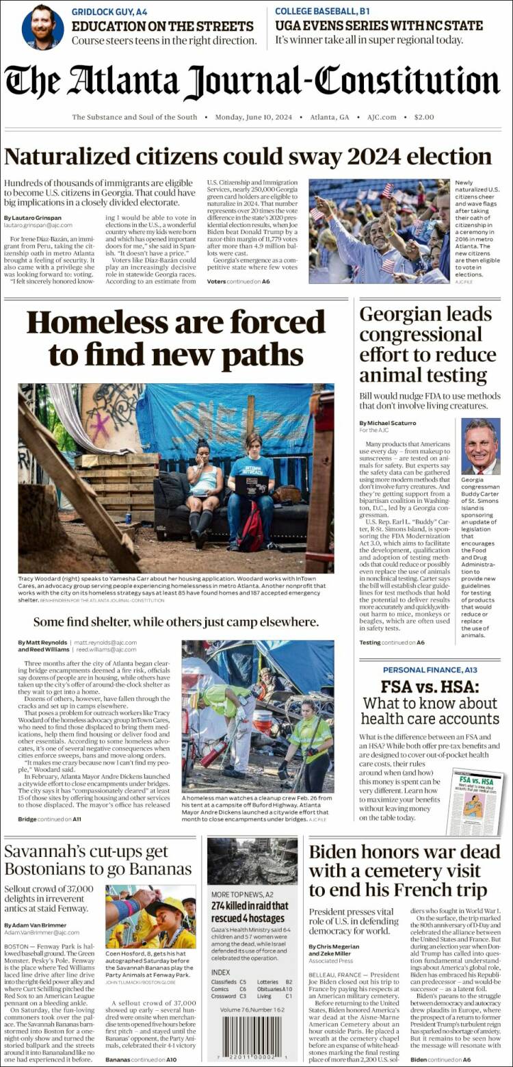 Portada de The Atlanta Journal-Constitution (USA)