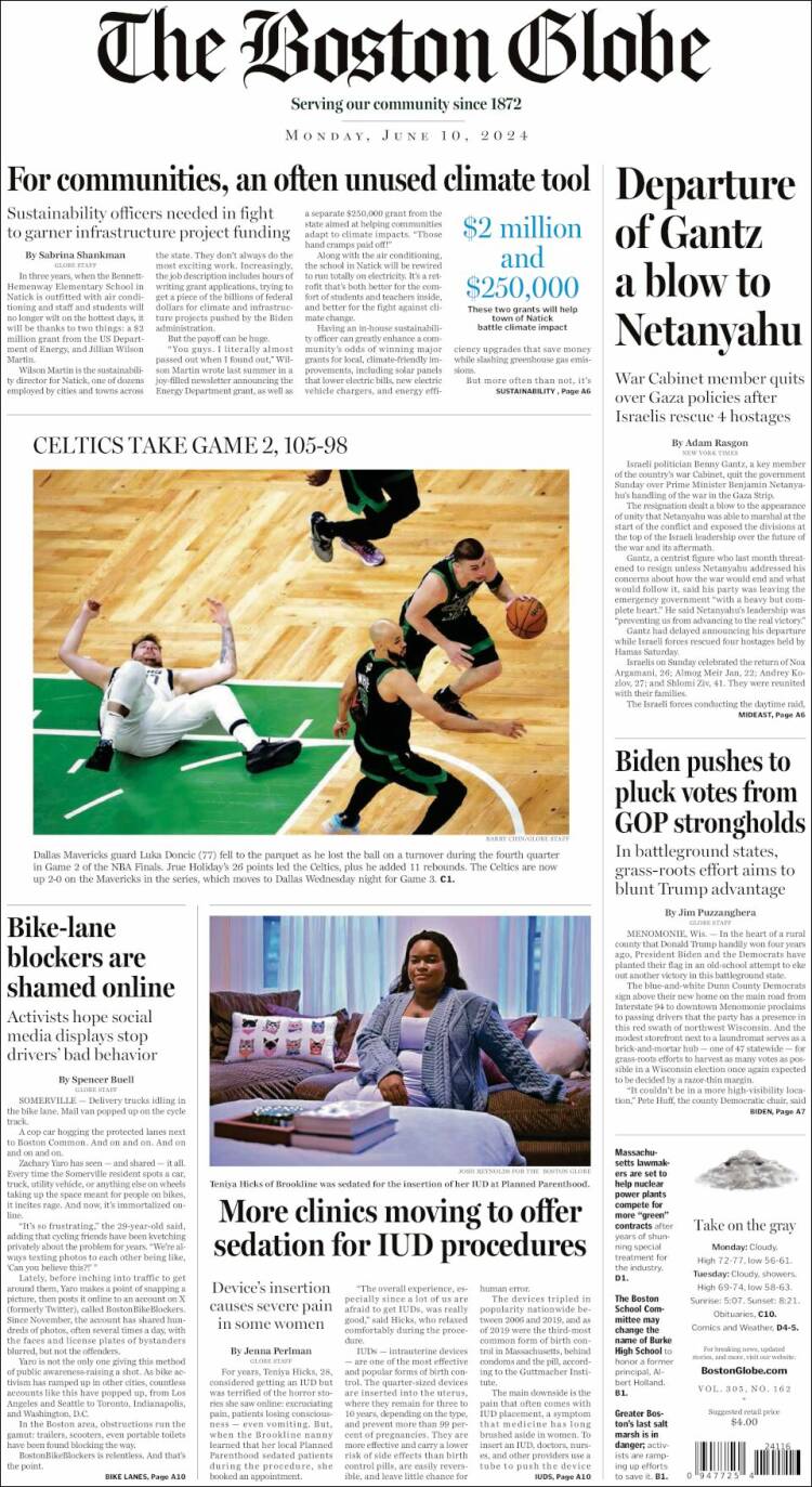 Portada de Boston Globe (USA)
