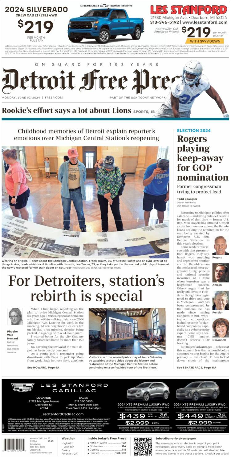 Portada de Detroit Free Press (USA)