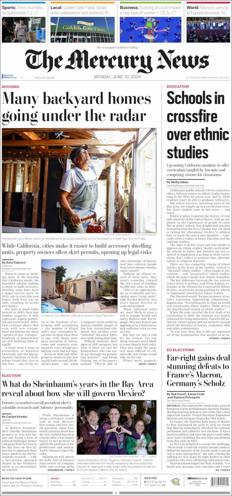 Portada de San Jose Mercury News (USA)