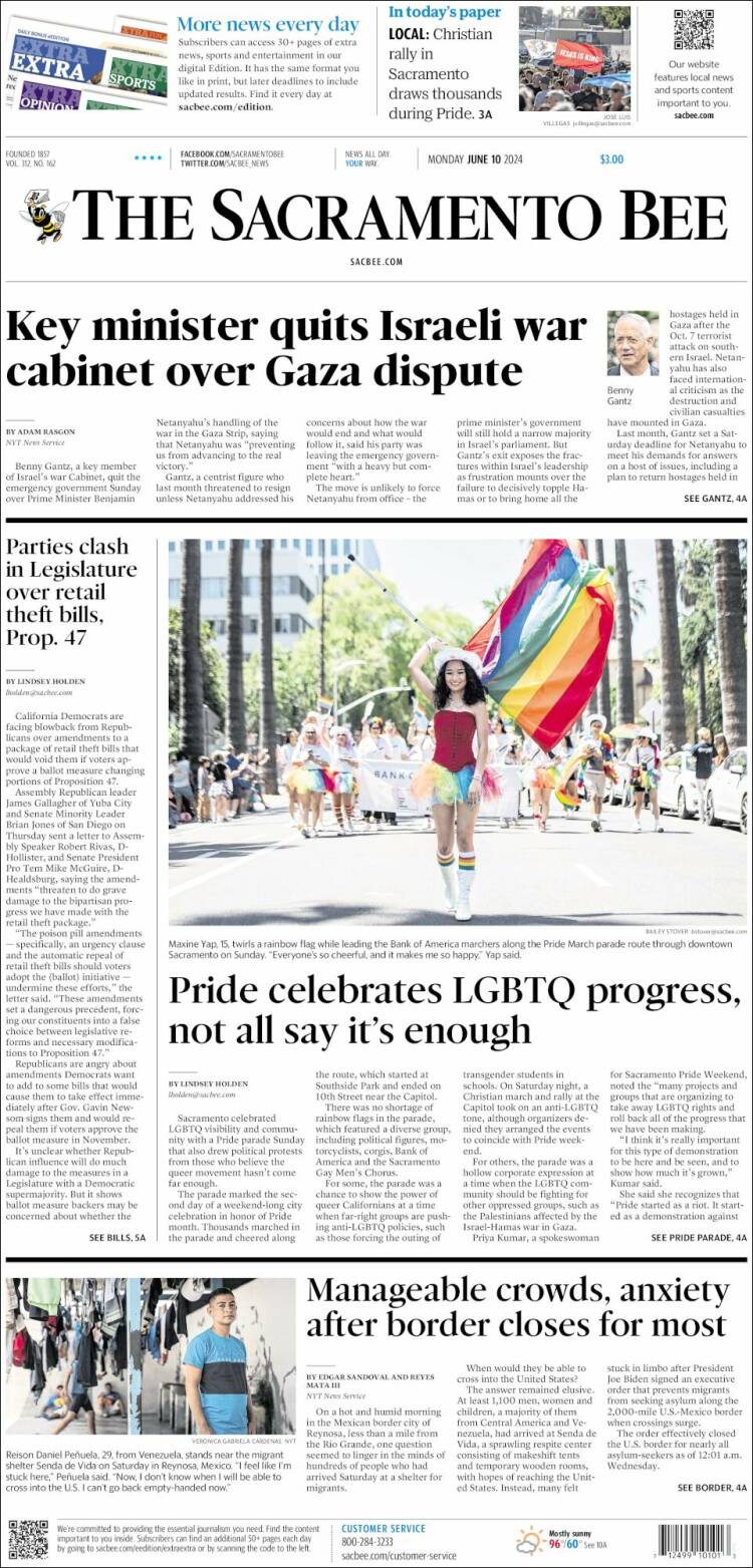 Portada de The Sacramento Bee (USA)