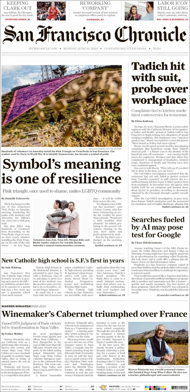 Portada de San Francisco Chronicle (USA)