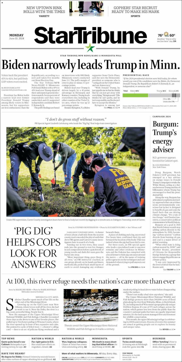 Portada de Star Tribune (USA)