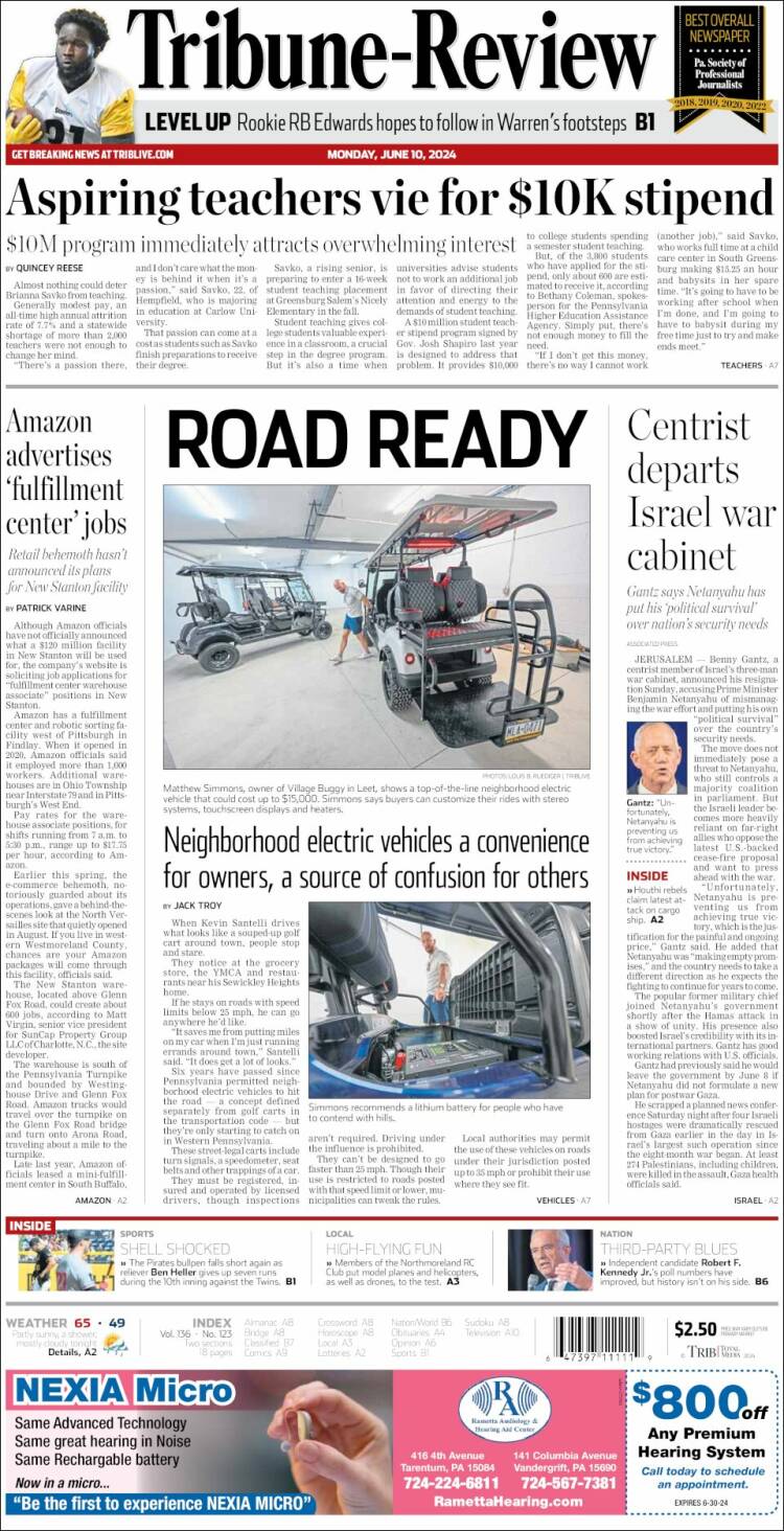 Portada de Tribune-Review (USA)