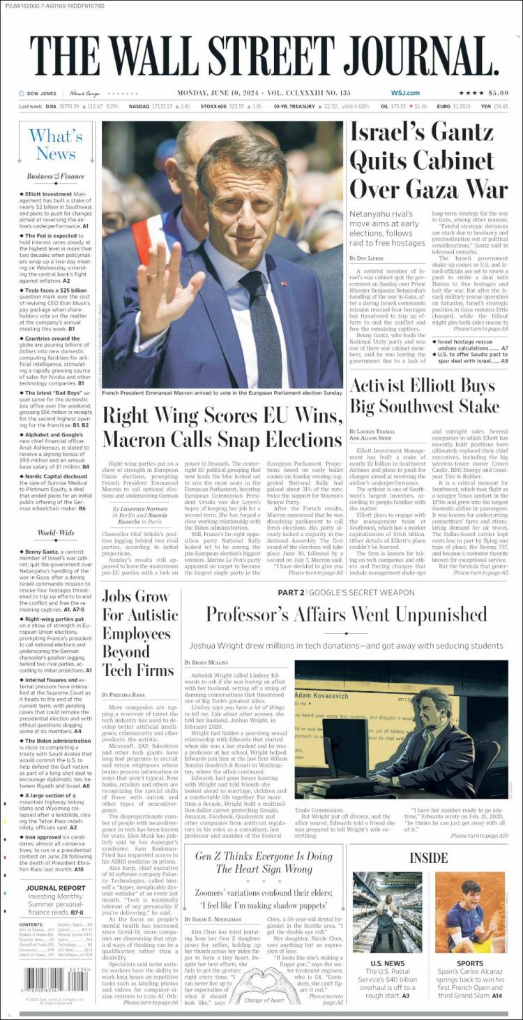 Portada de Wall Street Journal (USA)