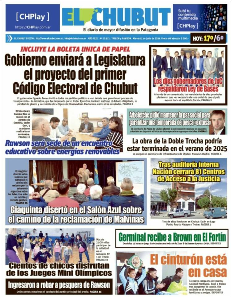 Portada de El Chubut (Argentina)