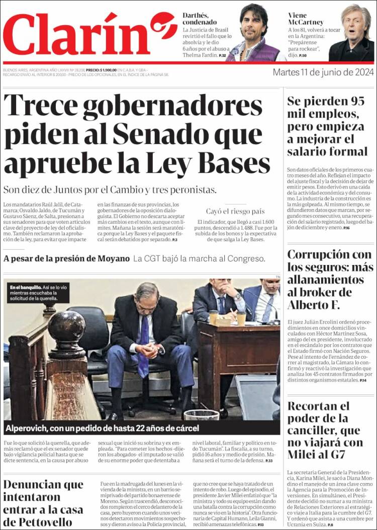 Portada de Clarín (Argentina)