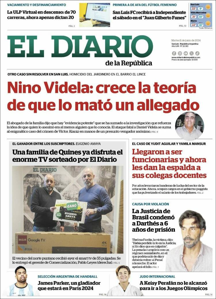 Portada de Diario de la República (Argentina)