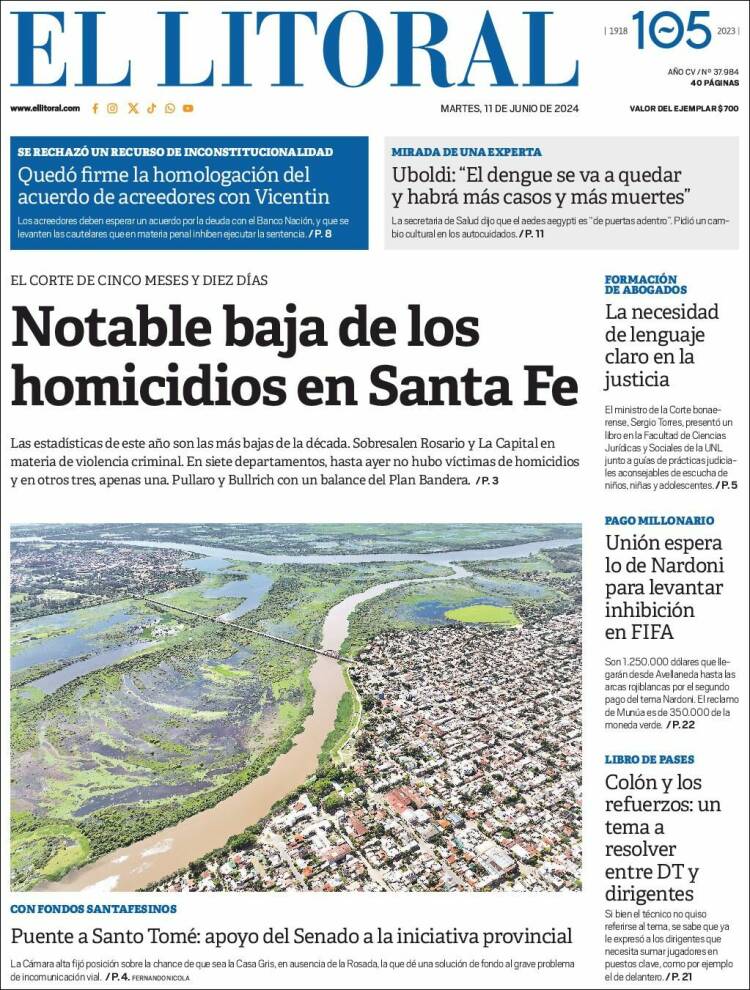 Portada de Diario El Litoral (Argentina)