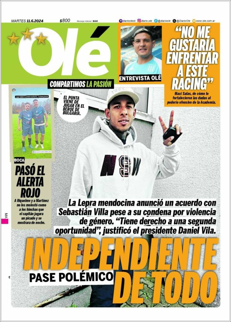 Portada de Olé (Argentina)