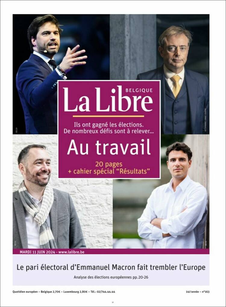 Portada de La Libre.be (B&eacute;lgica)