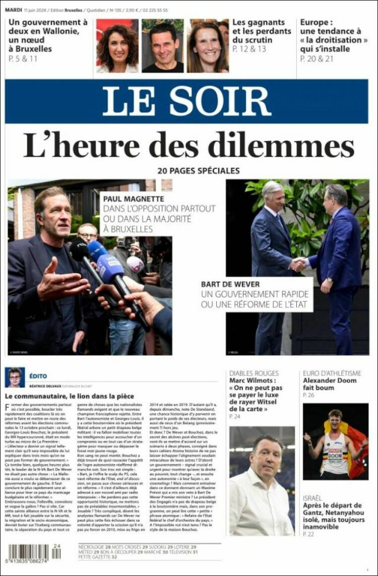 Portada de Le Soir (B&eacute;lgica)