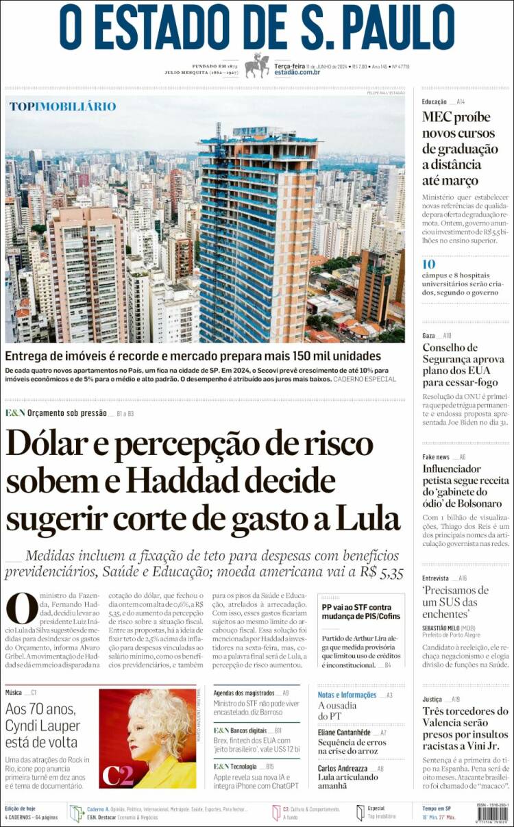 Portada de O Estado de São Paulo (Brasil)