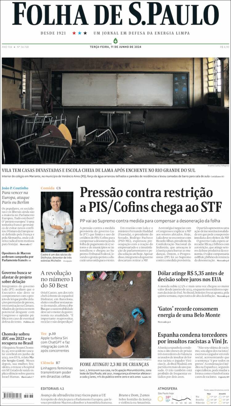 Portada de Folha de São Paulo (Brasil)